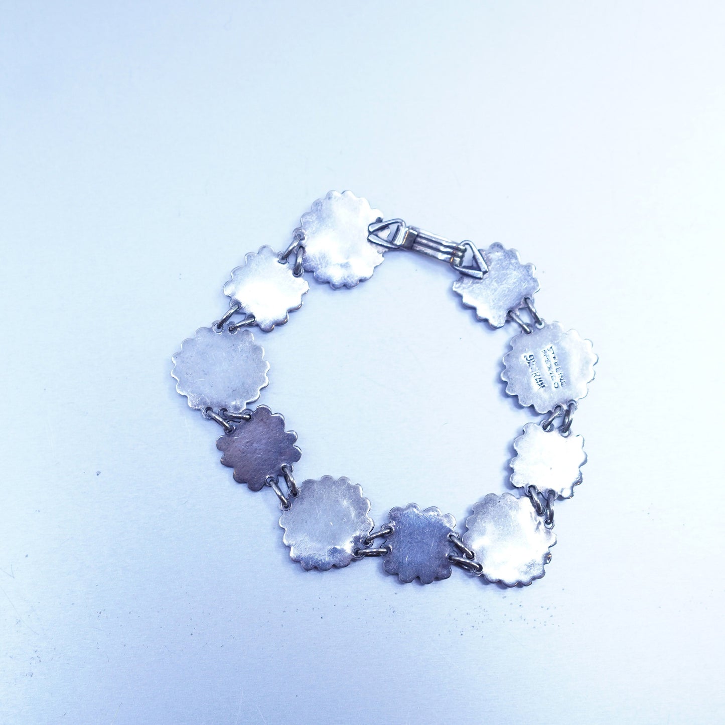 6.75”, Vintage mexico sterling 925 silver handmade bracelet with square jade