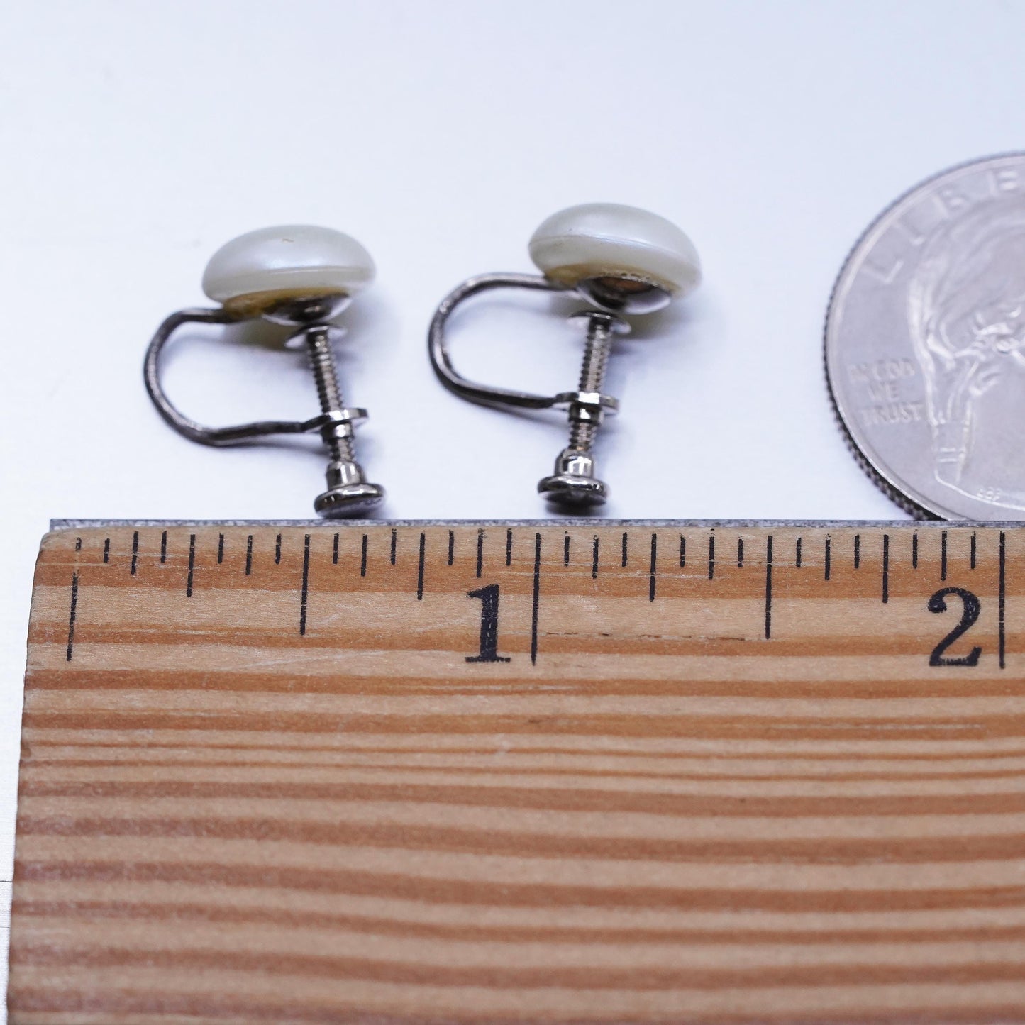 Vintage Sterling 925 Silver Handmade Screw Back Earrings With faux Pearl
