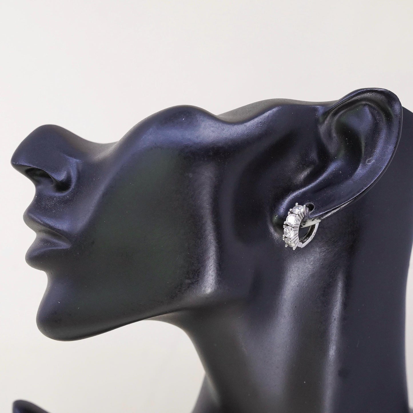 0.5”, Vintage fashion sterling silver earrings, 925 huggie hoops with clear Cz