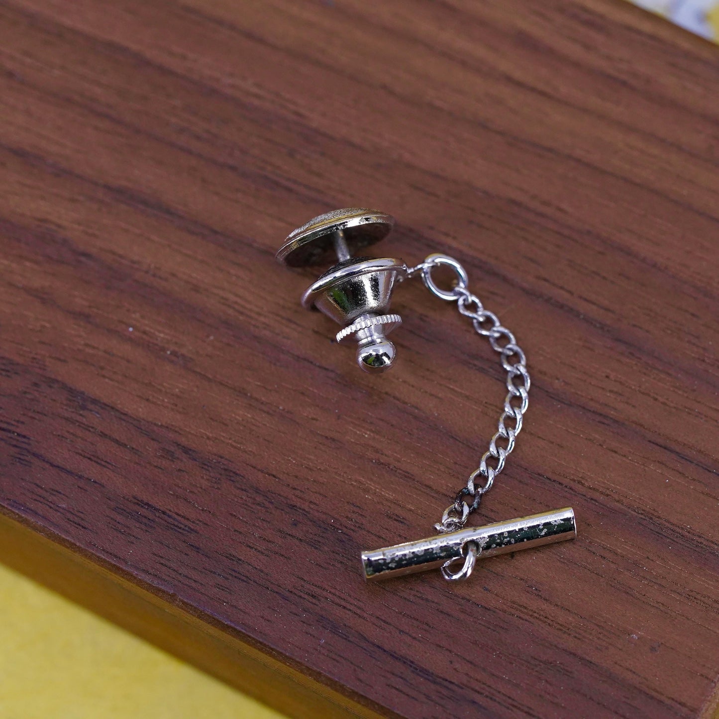 Sterling 925 Silver Tie Tack with Chain | Round Tie Pin Classic Men’s Accessory
