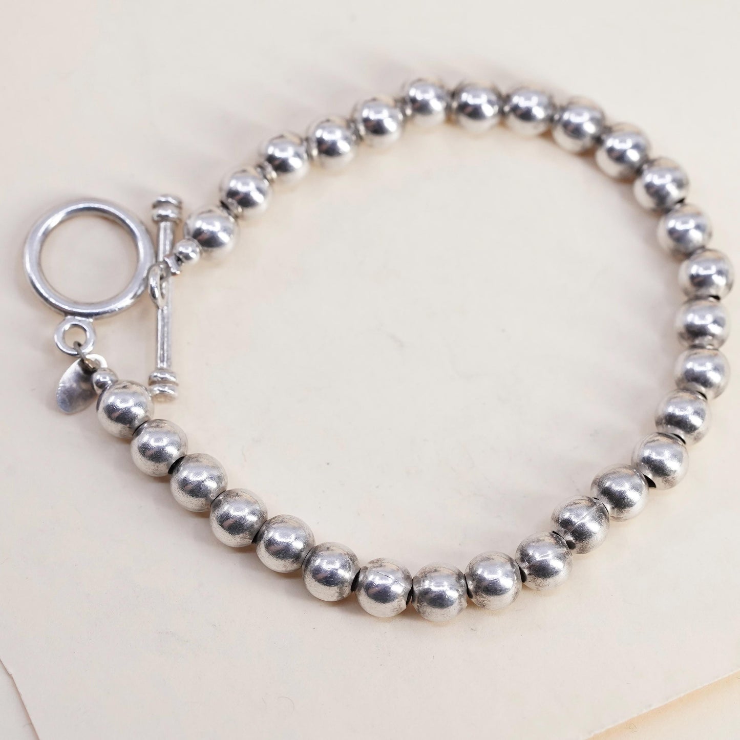 7”, Silpada 925 Sterling Silver Ball Bead Toggle Bracelet toggle closure, B0059
