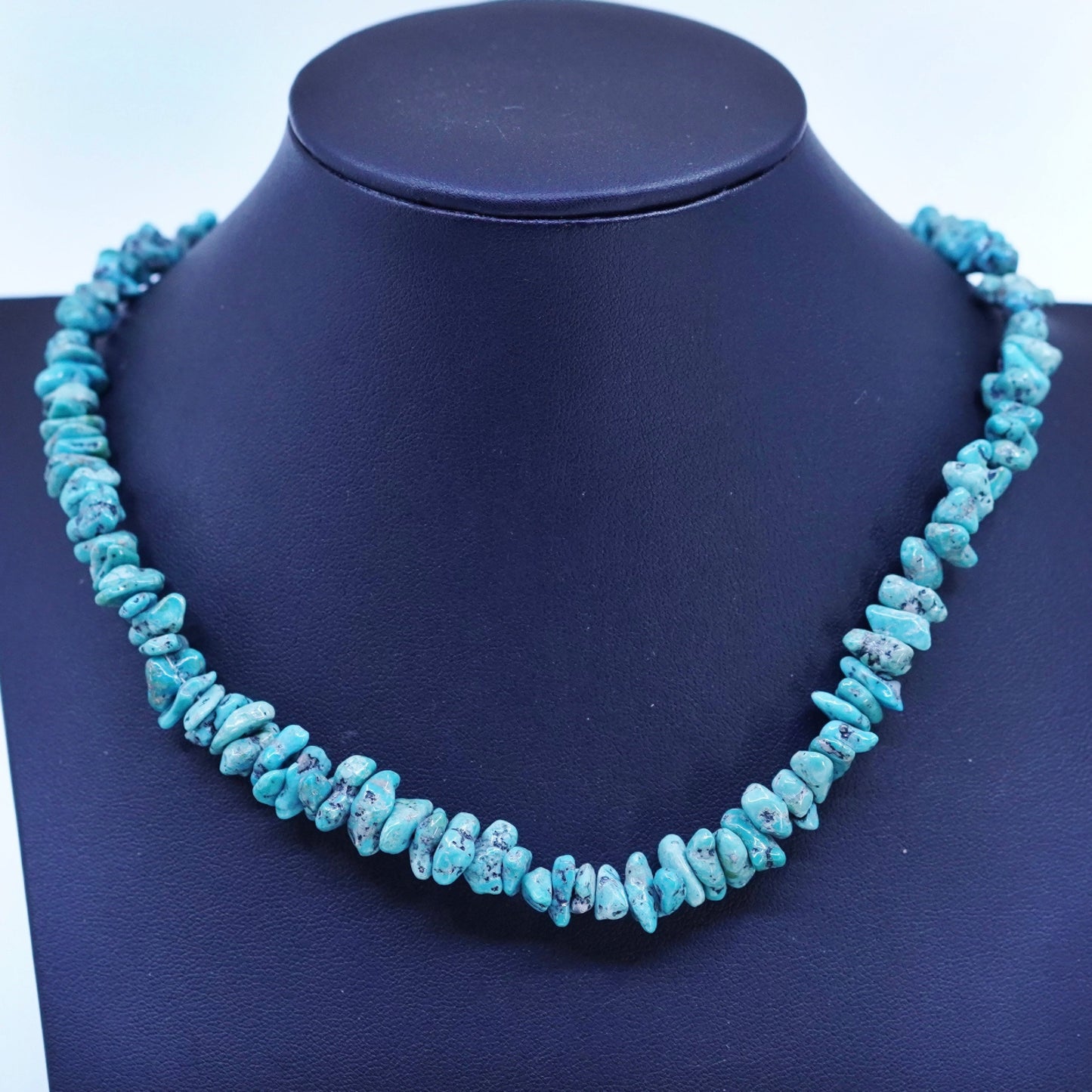 16”, Native American Sterling 925 silver handmade necklace with turquoise beads