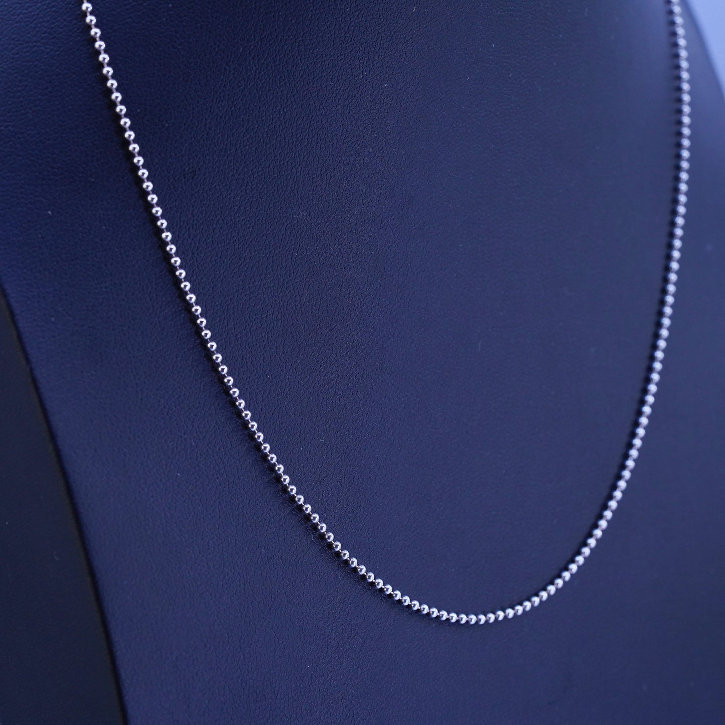 16+2” 1mm, vintage italy Sterling 925 silver bead chain necklace