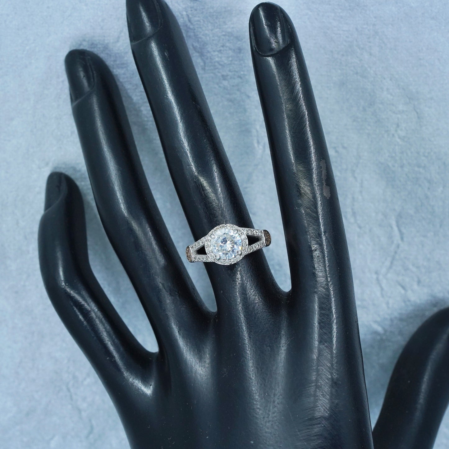Size 6, vintage Sterling 925 silver statement engagement ring with cluster Cz