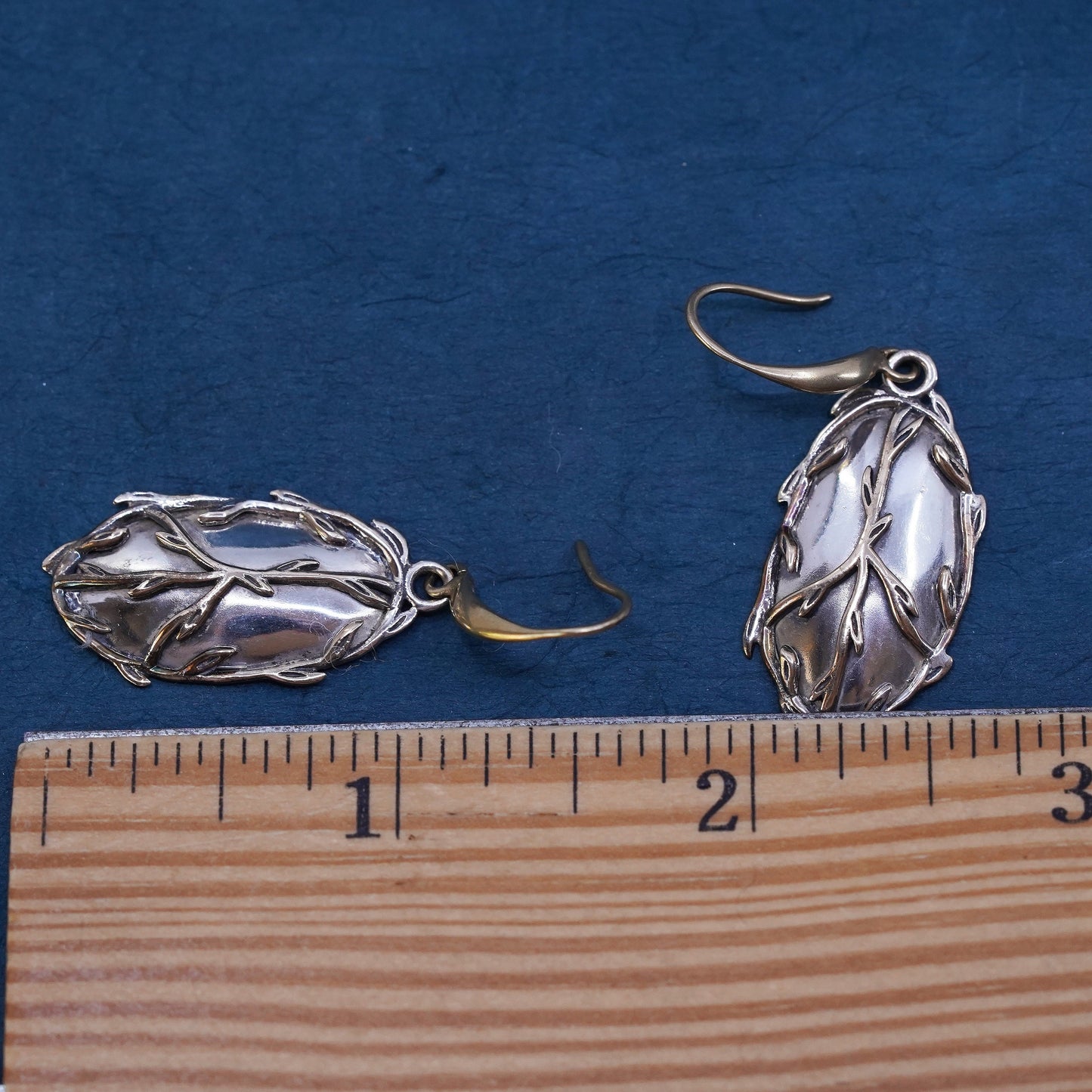 Vintage sterling 925 silver handmade earrings, CND peace sign vines
