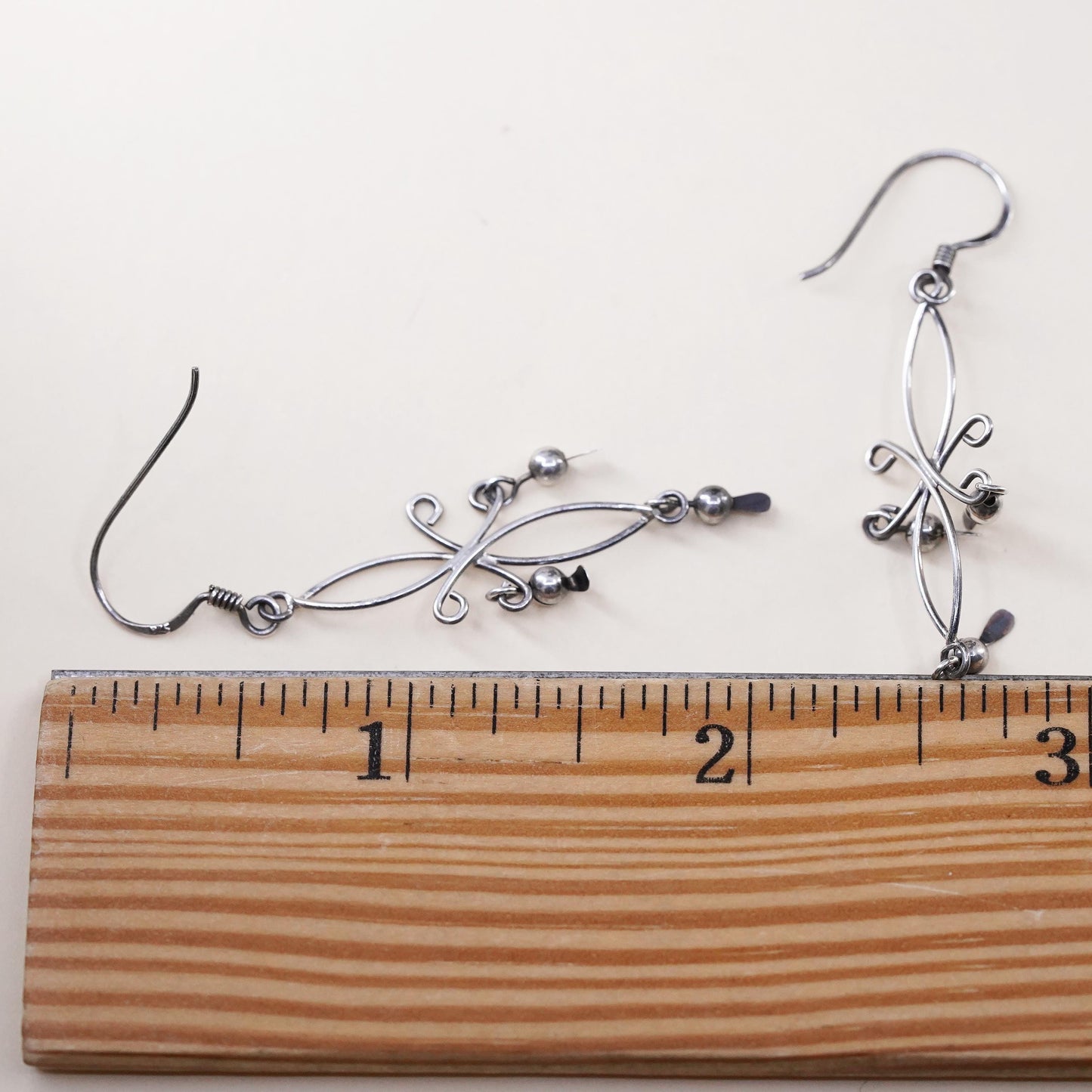 Vintage Sterling silver handmade earrings, 925 silver wired dangles