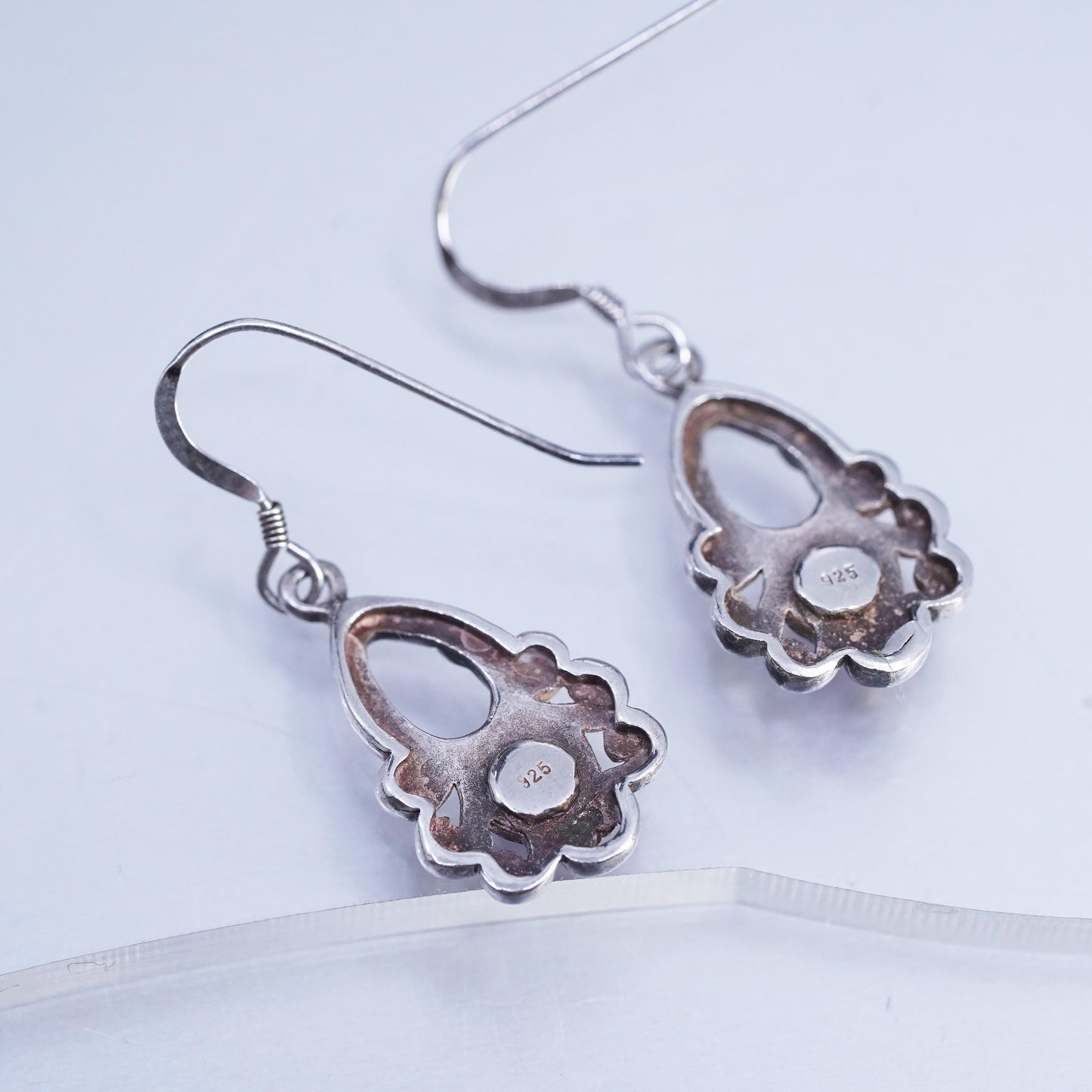 Vintage Sterling 925 silver handmade spiral earrings lavender purple crystal