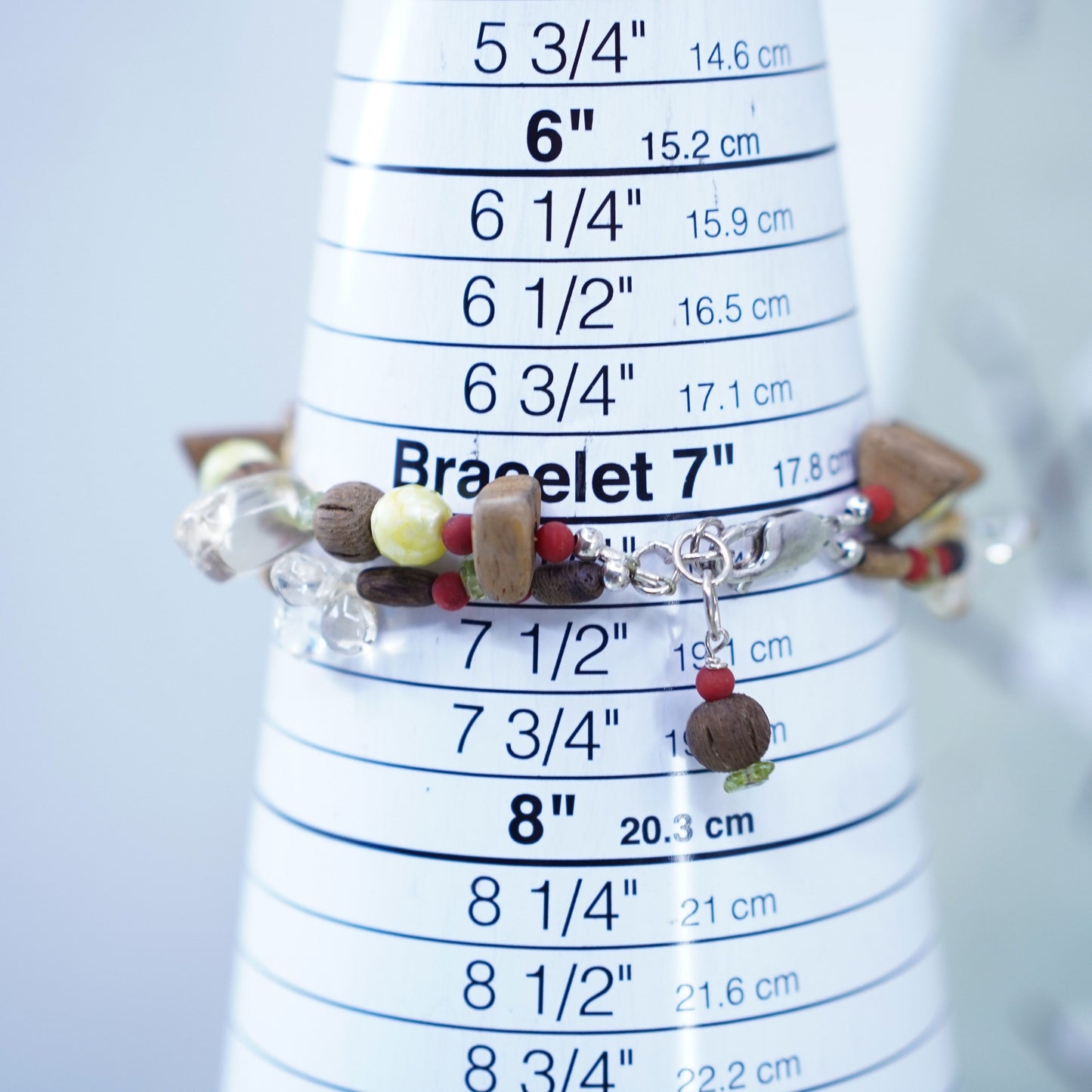 7+1”, 925 Sterling silver double strands bracelet citrine coral wooden beads