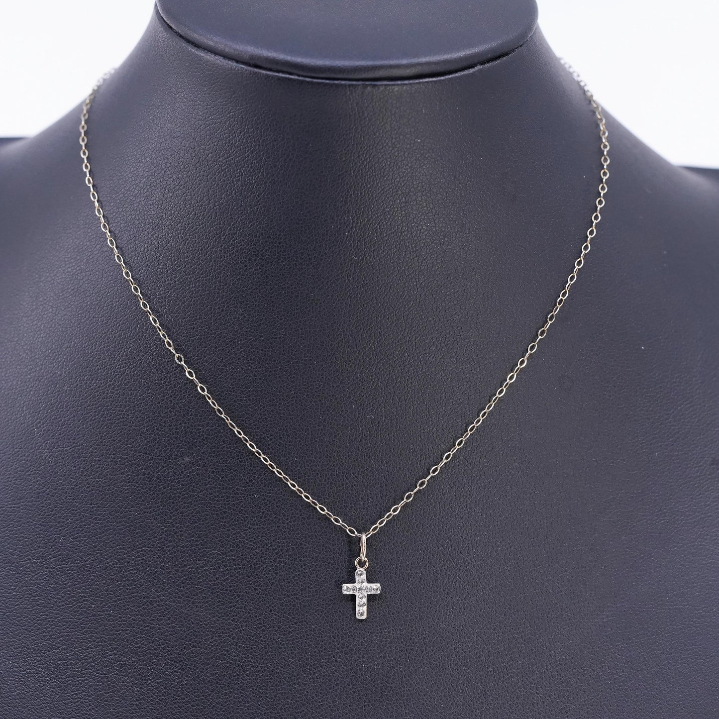 14", vermeil gold Sterling 925 silver circle choker necklace cz cross pendant