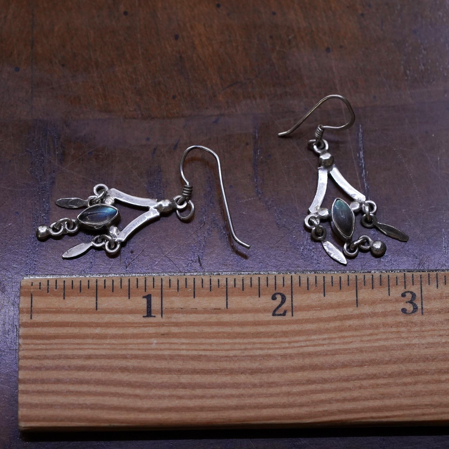 Vintage Sterling silver handmade earrings, 925 silver with moonstone dangles
