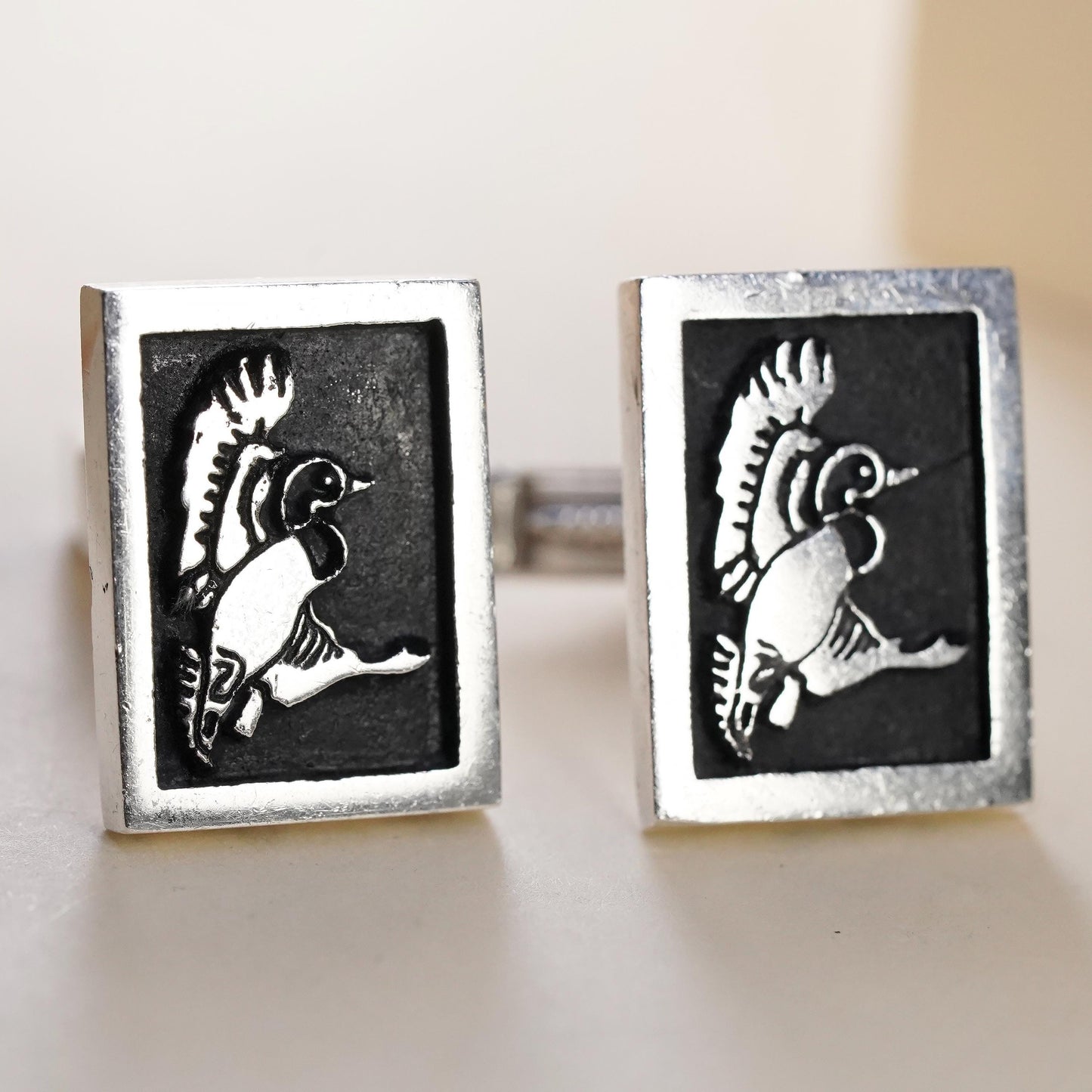 VTG FS Fenwick & Sailors Sterling 925 Silver Aesthetic Mallard Duck Cufflinks