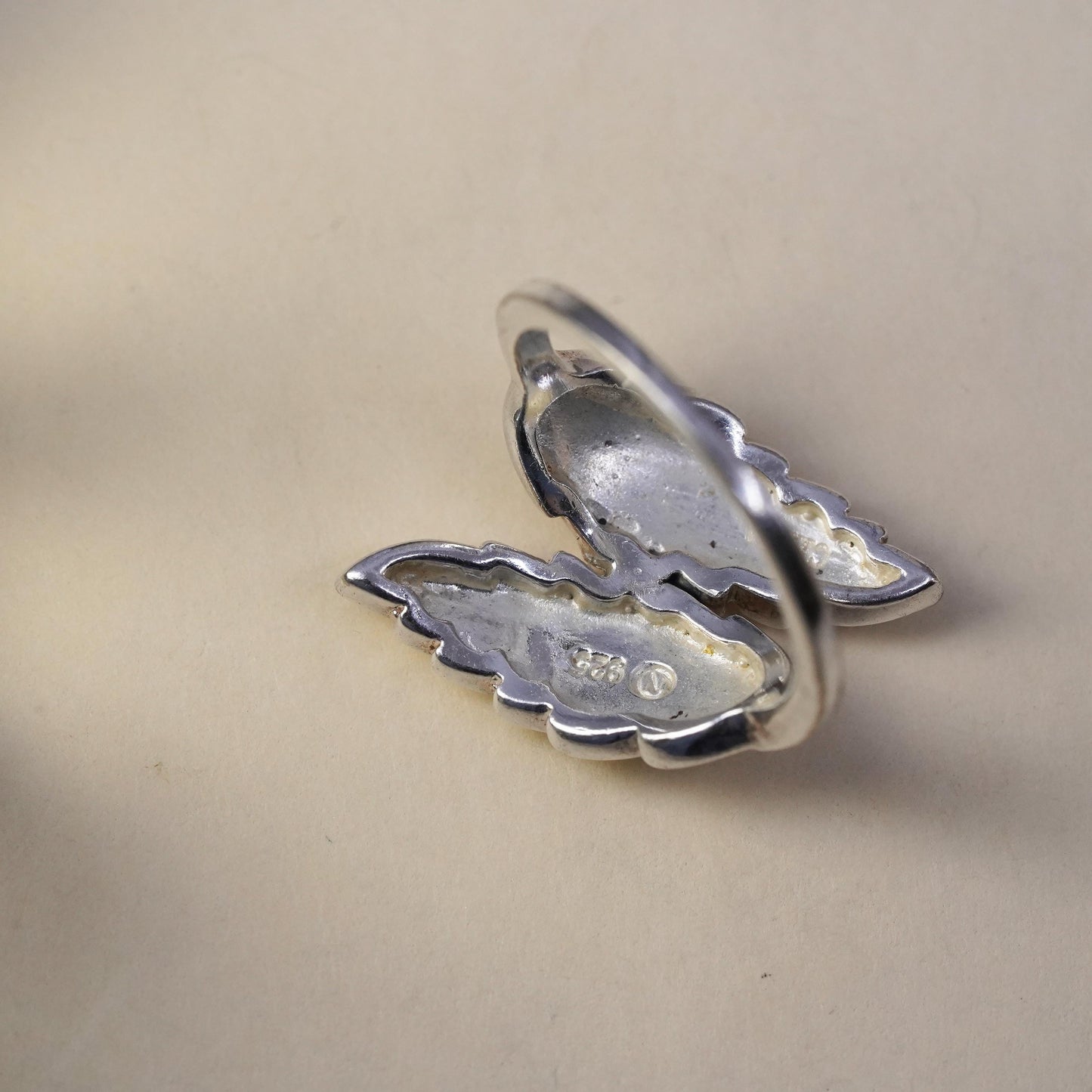 Size 5.5, vintage Sterling silver handmade ring, 925 leaves band