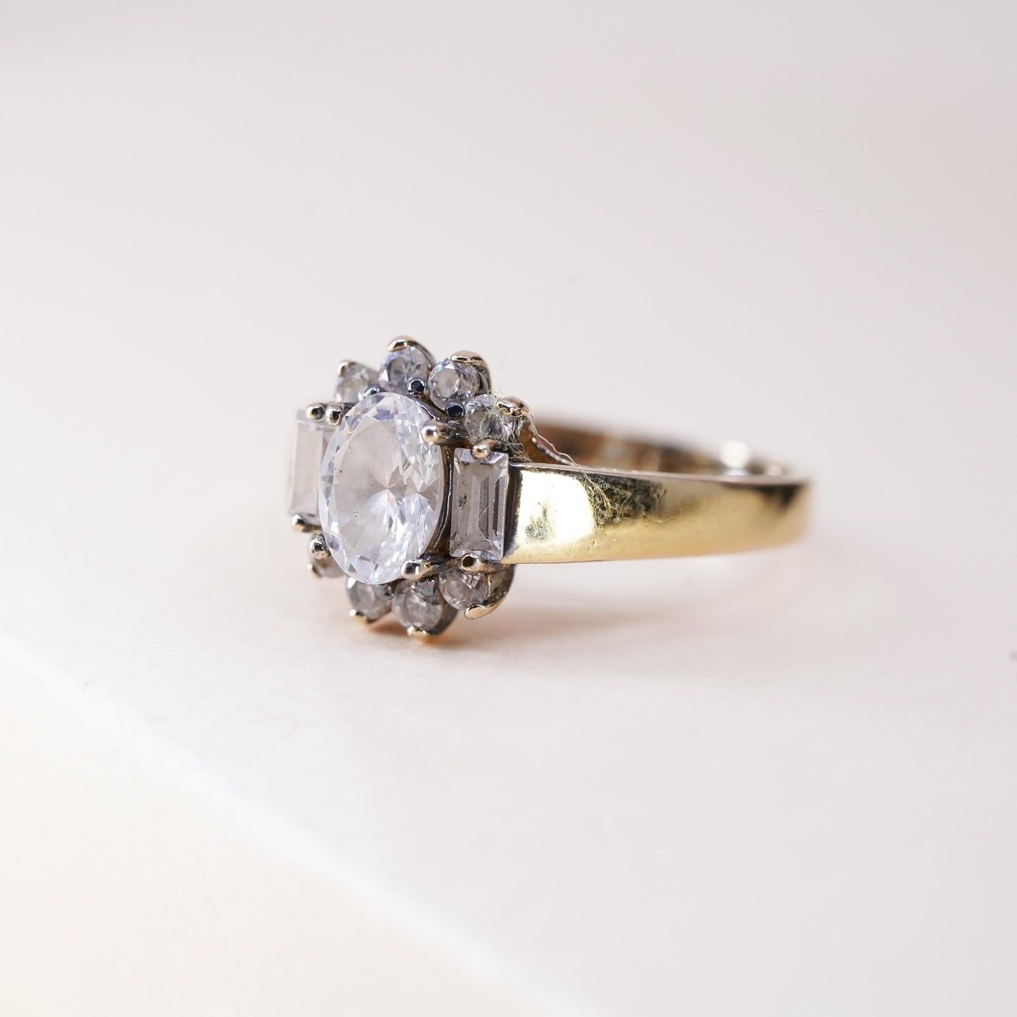 Size 5.25, vermeil gold over sterling silver CZ ring, 925 engagement ring