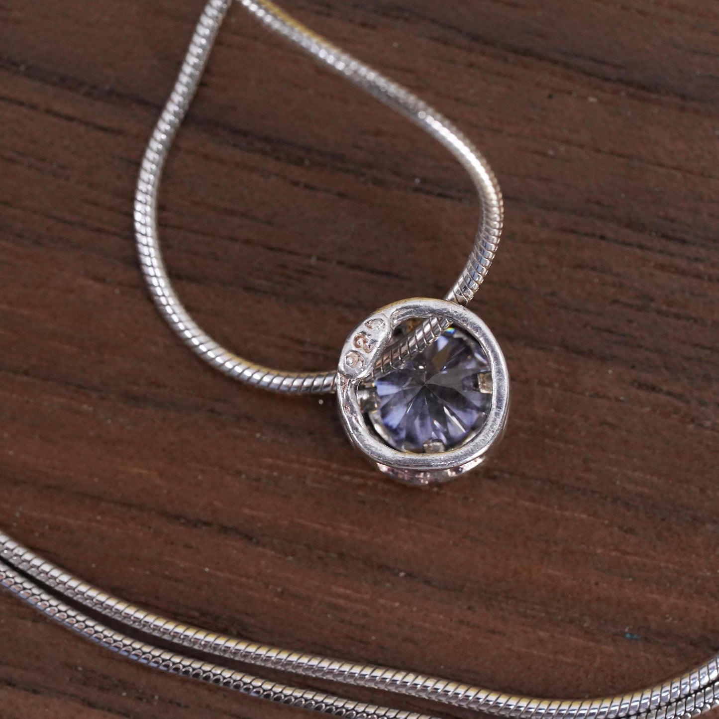 20”, vintage Sterling silver necklace Italian 925 snake chain circle cz pendant
