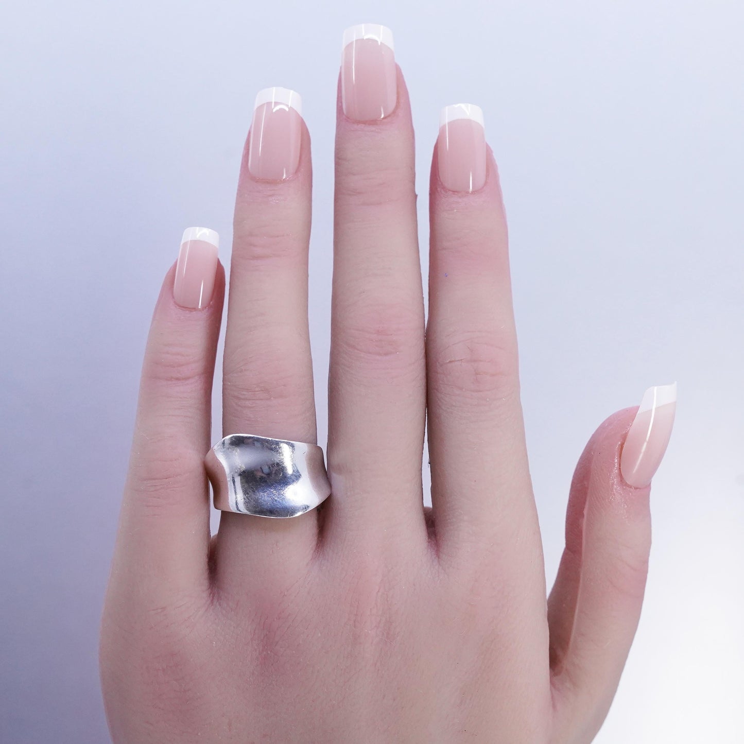 Size 8, vintage modern Sterling 925 silver handmade ring, wavy band