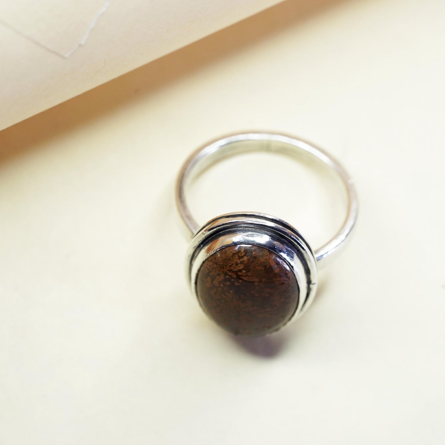Size 8.25, vintage southwestern sterling 925 silver ring with oval brown jasper