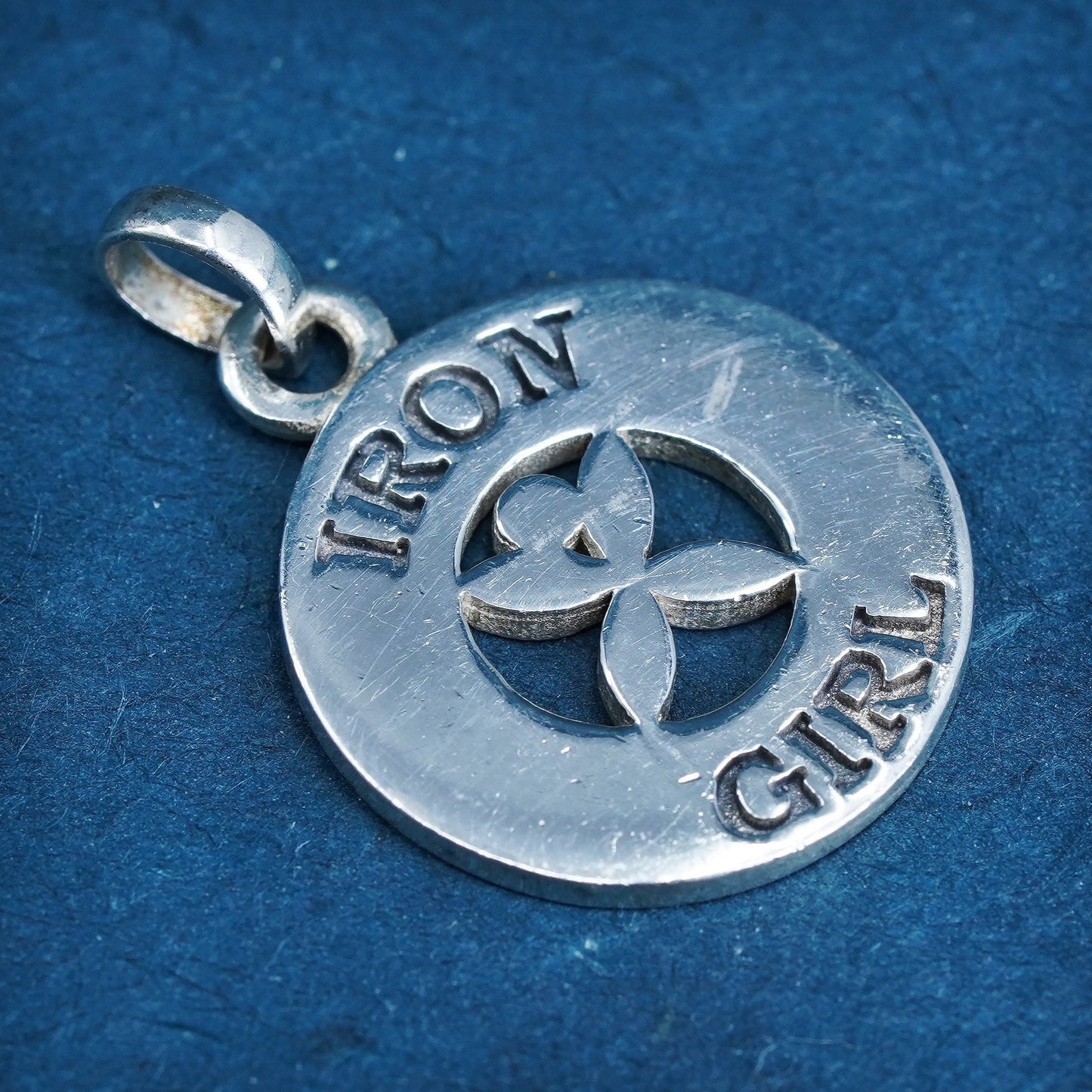 vintage Sterling silver handmade pendant, circle 925 iron girl charm