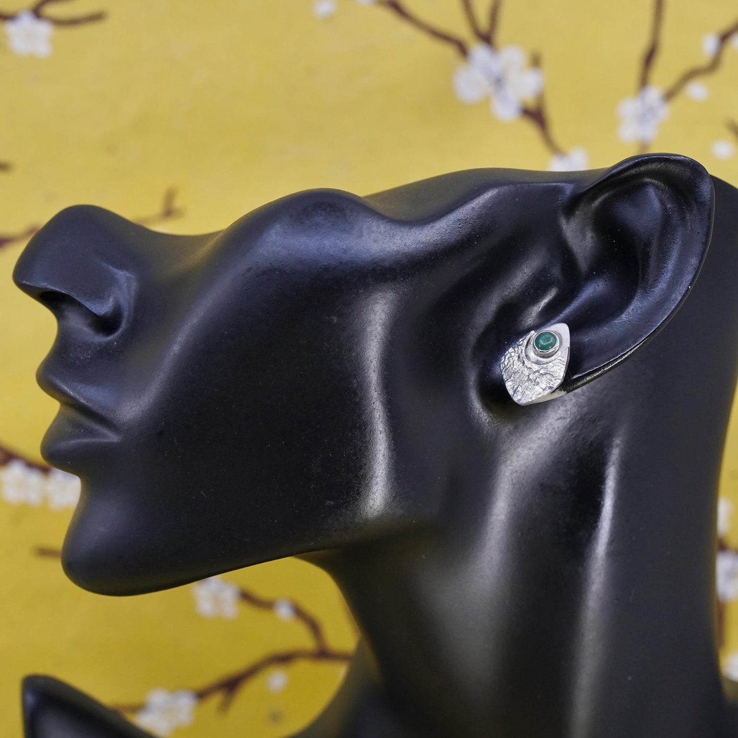 Native American southwestern Sterling 925 silver textured studs earrings jade