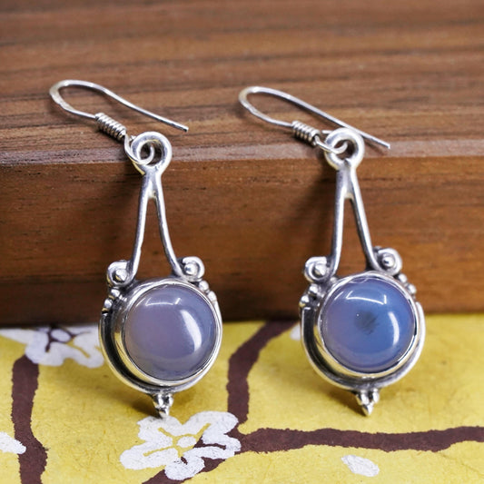 Vintage Sterling 925 silver handmade earrings with blue chalcedony beads