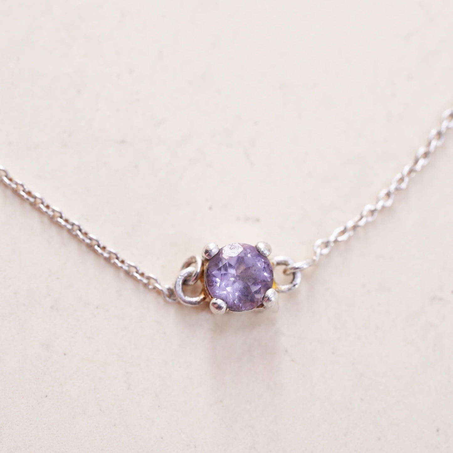 8.5”, Vintage sterling silver bracelet, 925 circle chain with amethyst