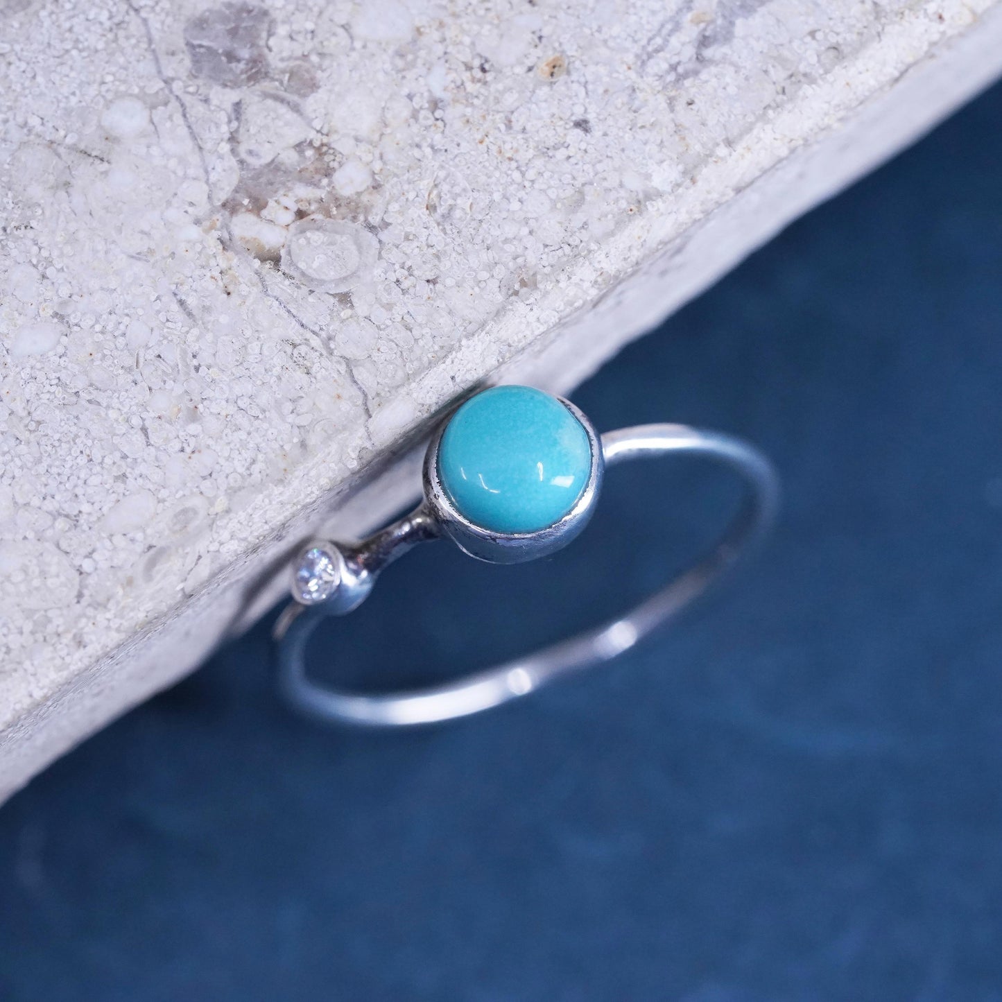 Size 7.5, Vintage Sterling silver handmade ring, 925 stackable band turquoise
