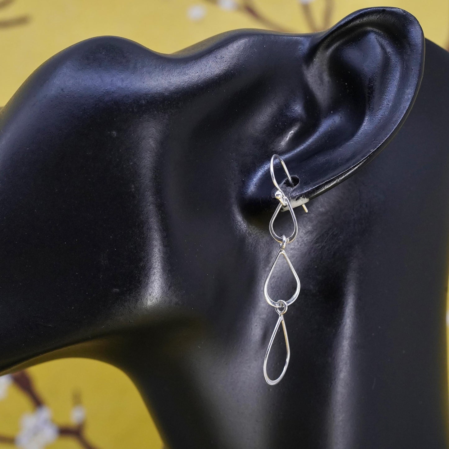 Vintage Sterling silver handmade earrings, 925 long teardrop dangles