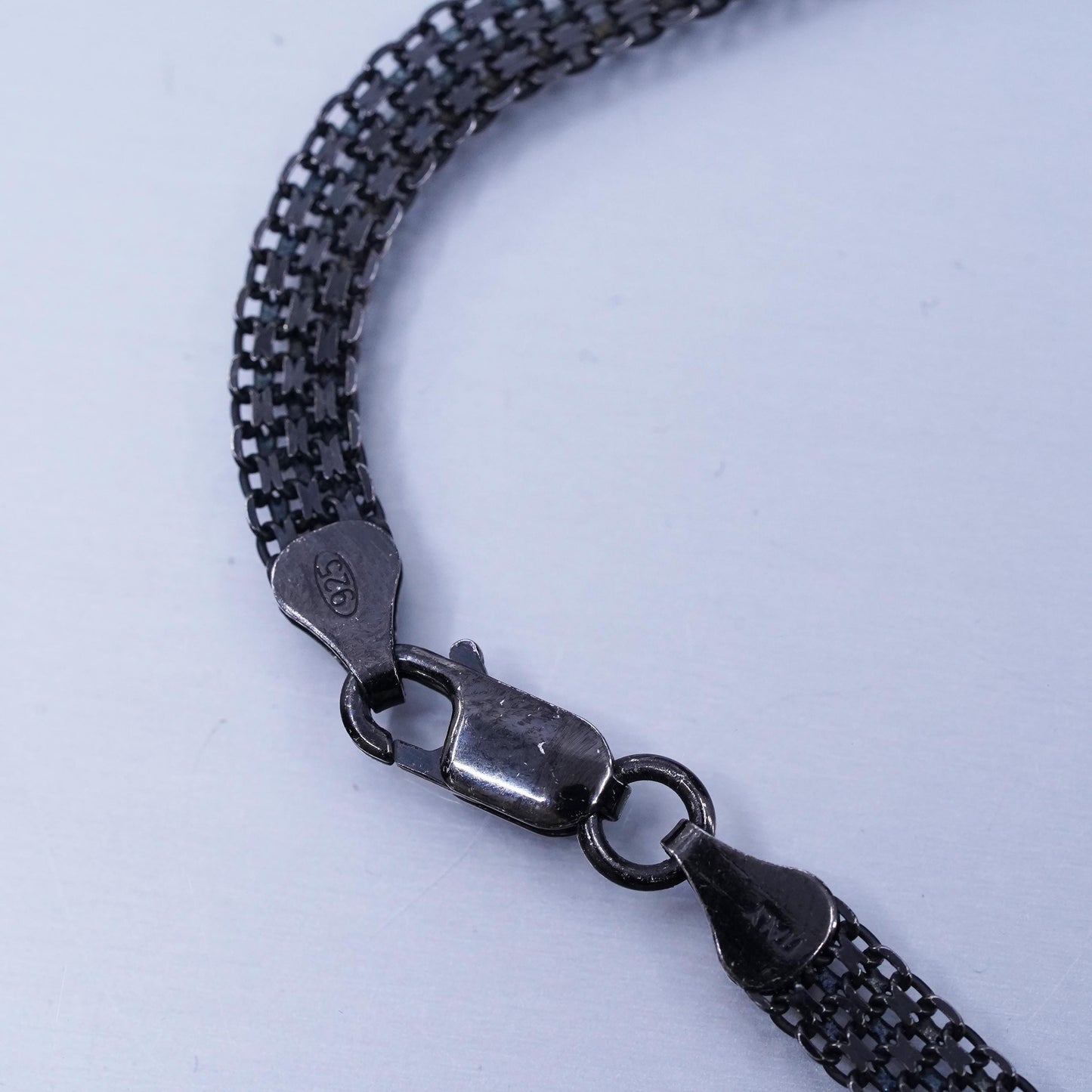 20”, vintage Italian oxidized sterling 925 silver flatten curb chain necklace