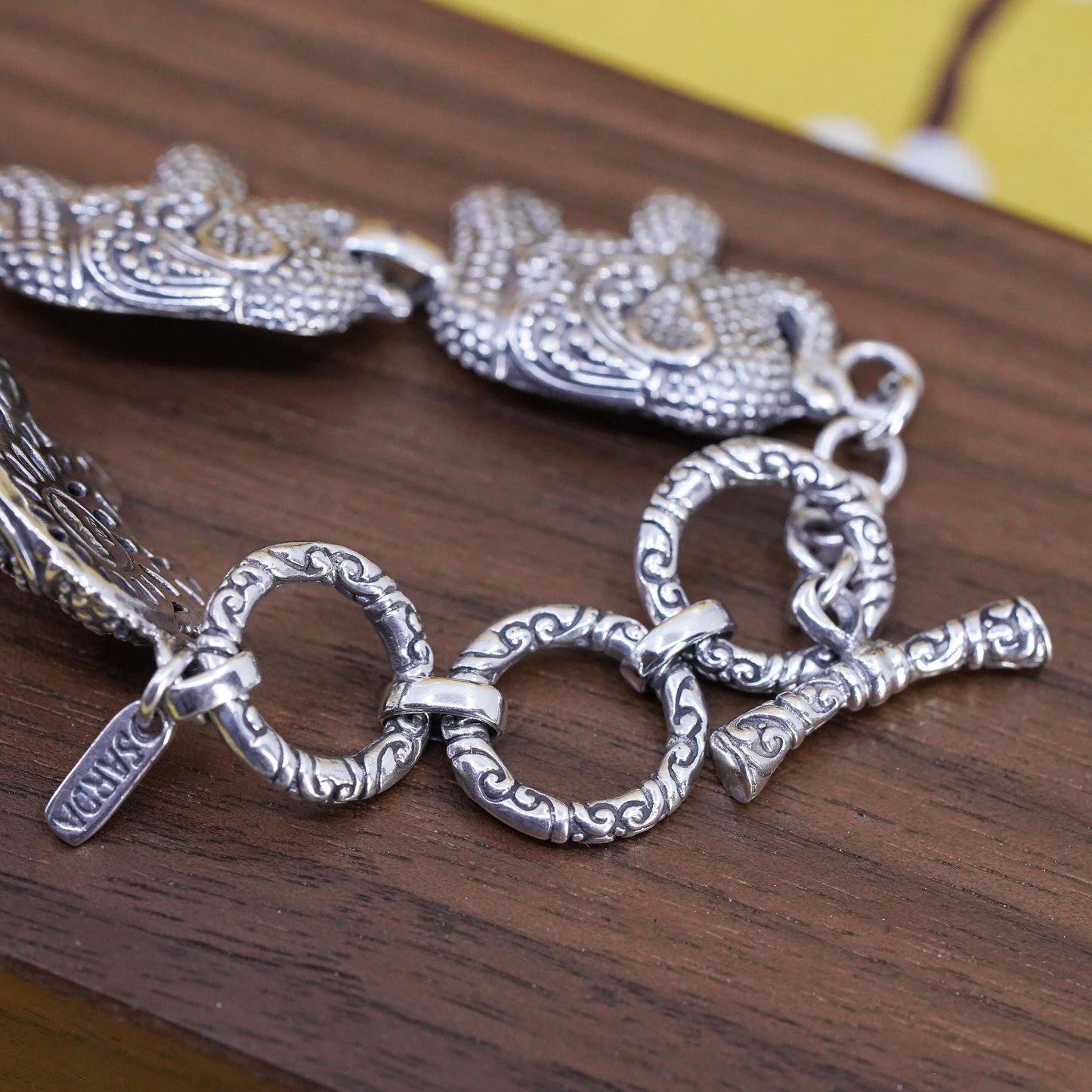8”, vintage Sarda Sterling silver handmade bracelet, dotted 925 elephant chain