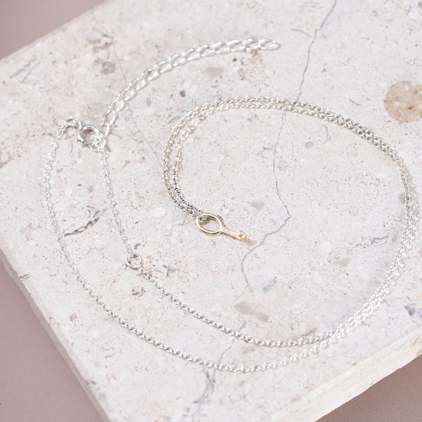 15+3”, vintage two tone Sterling silver handmade pendant, 925 key charm