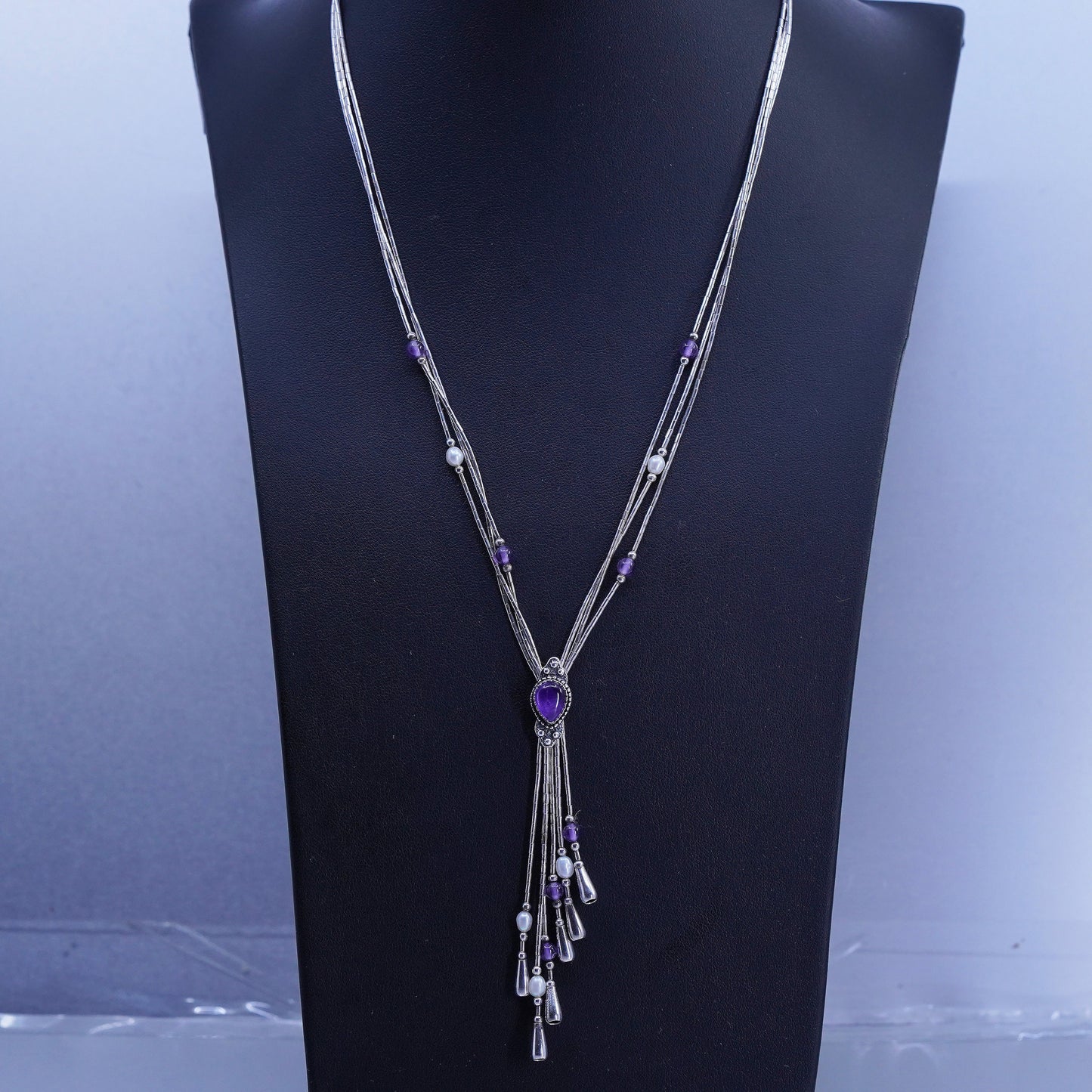 16+4”, liquid Sterling 925 silver necklace, Native American Q.T. Quoc Navajo