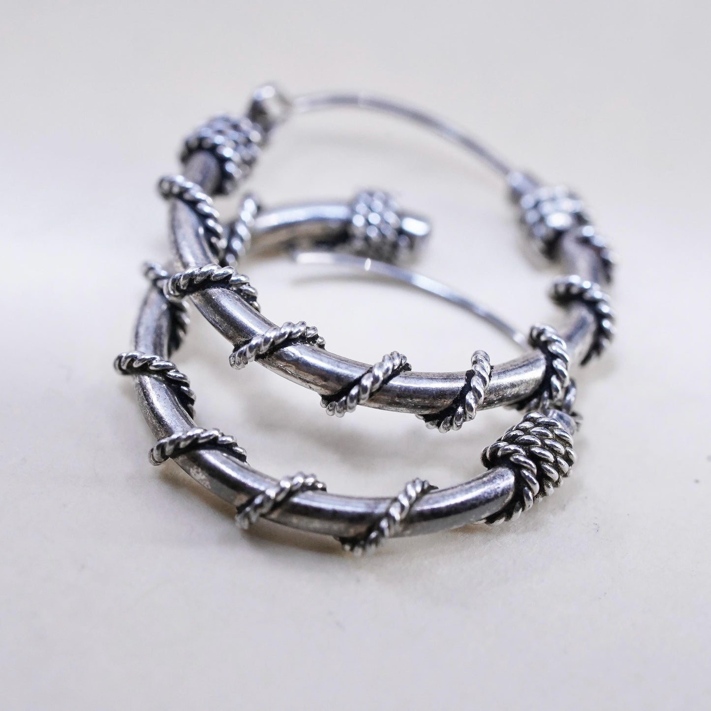 0.75", Vintage sterling silver handmade earrings, 925 hoops with twisted wires