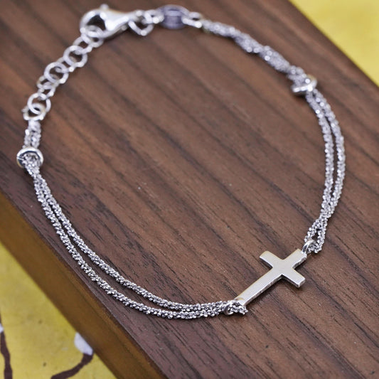 7.75", Dyadema Sterling silver bracelet, 925 double strands chain cross charm