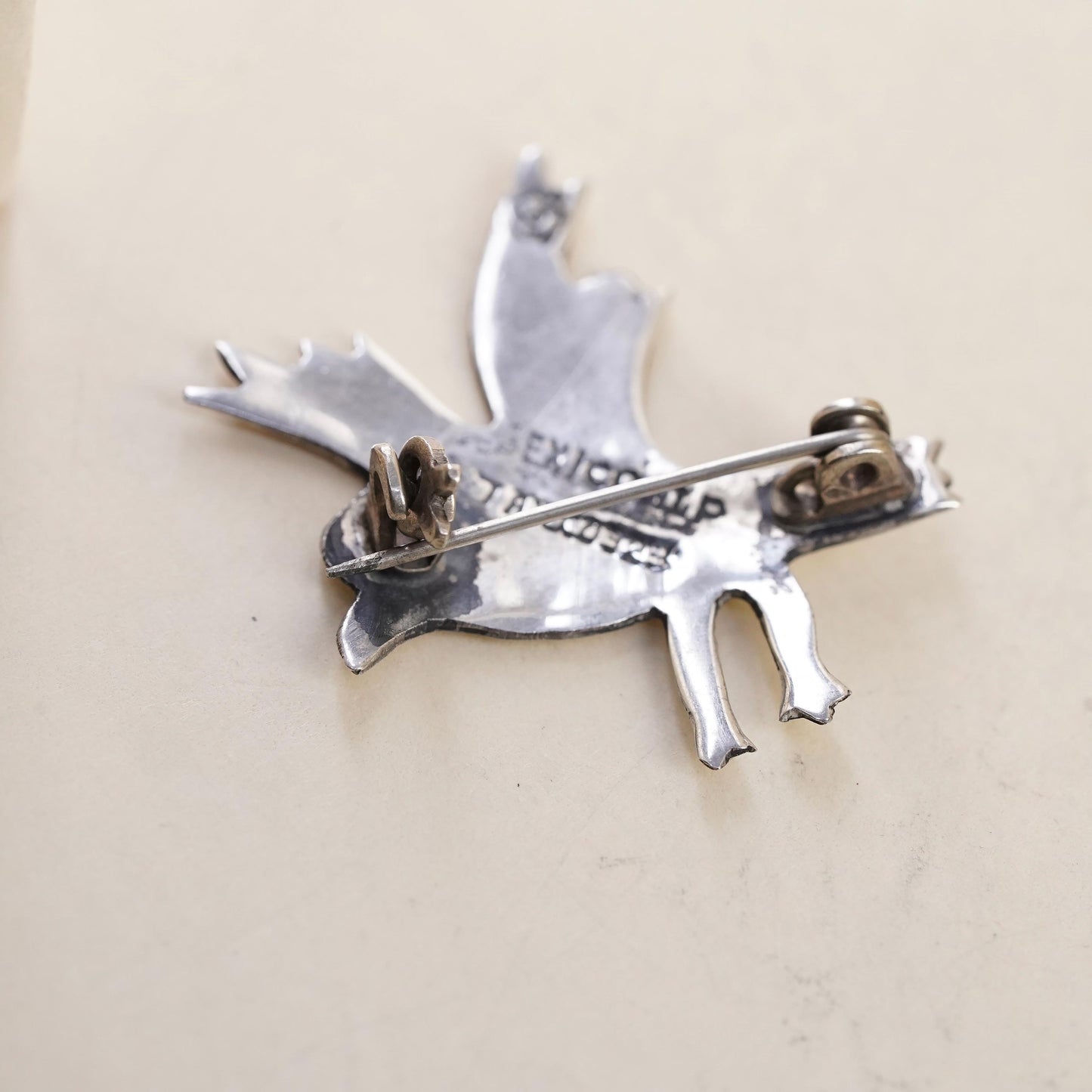 Taxco Sterling Silver Abalone Bird Brooch, Mexican Dove Pin Inlay Shell Jewelry