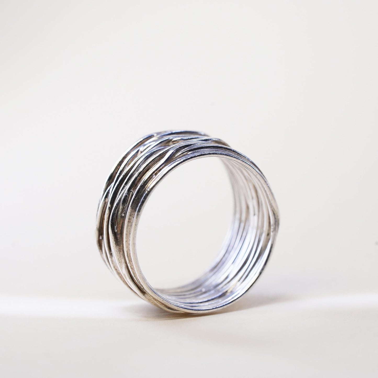 Size 10, vintage Sterling silver handmade ring, 925 wide band wired textured