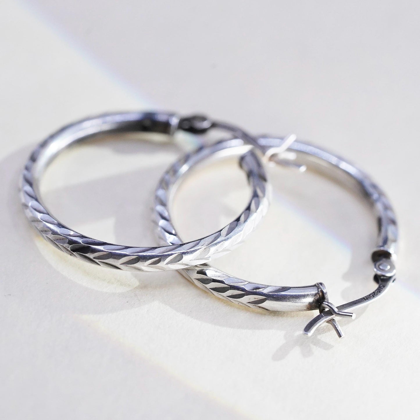 1”, Vintage sterling silver loop earrings, textured minimalist primitive hoops