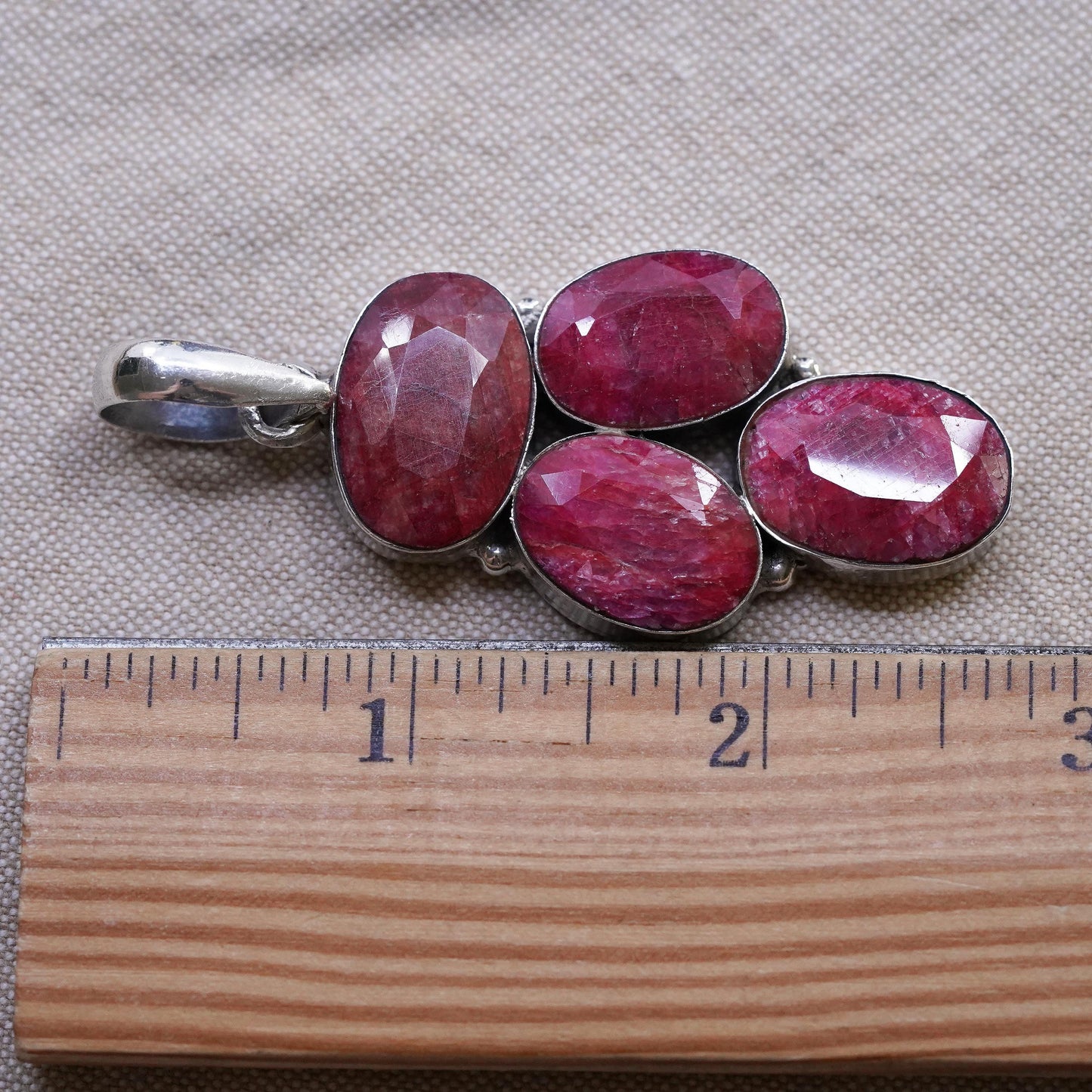 Vintage Sterling 925 silver handmade pendant with oval red Indian ruby stone