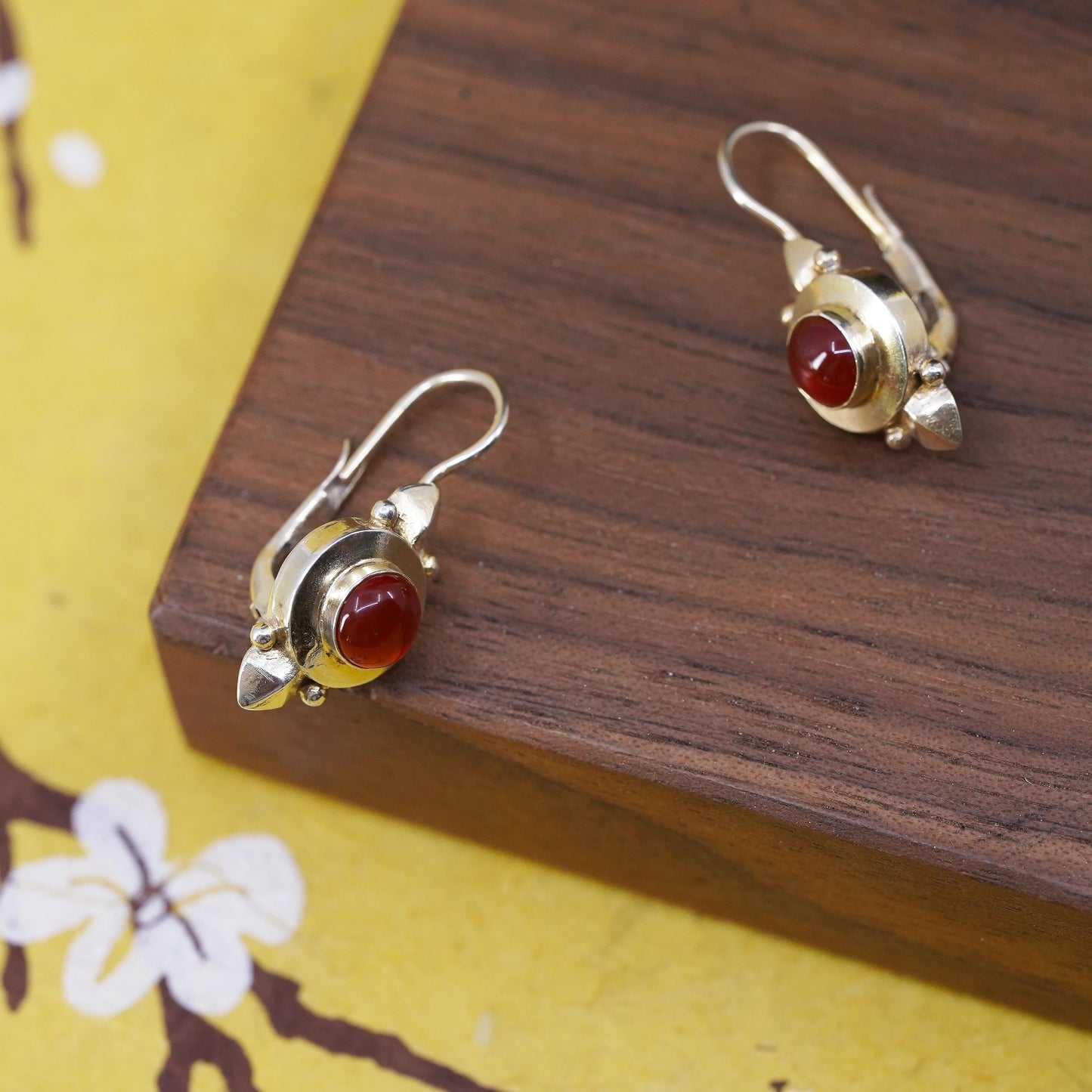 Vermeil gold over Sterling 925 Silver Earrings with carnelian and lever back