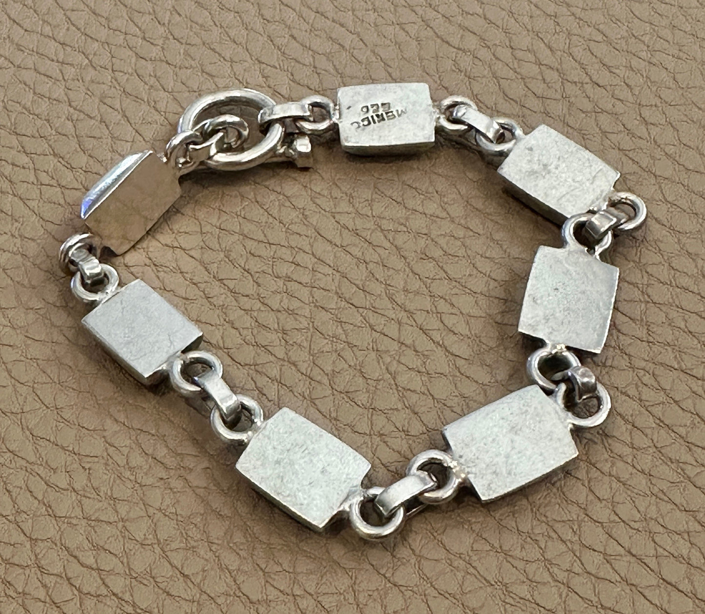 6.5”, vintage Sterling silver handmade bracelet, Mexico 925 chain w/ oval onyx
