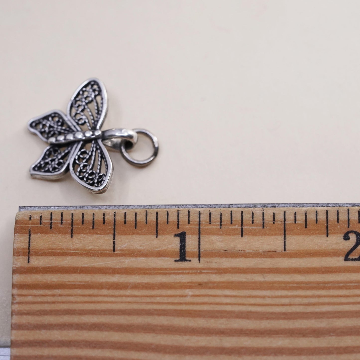 Vintage sterling silver filigree butterfly pendant, 925 handmade charm