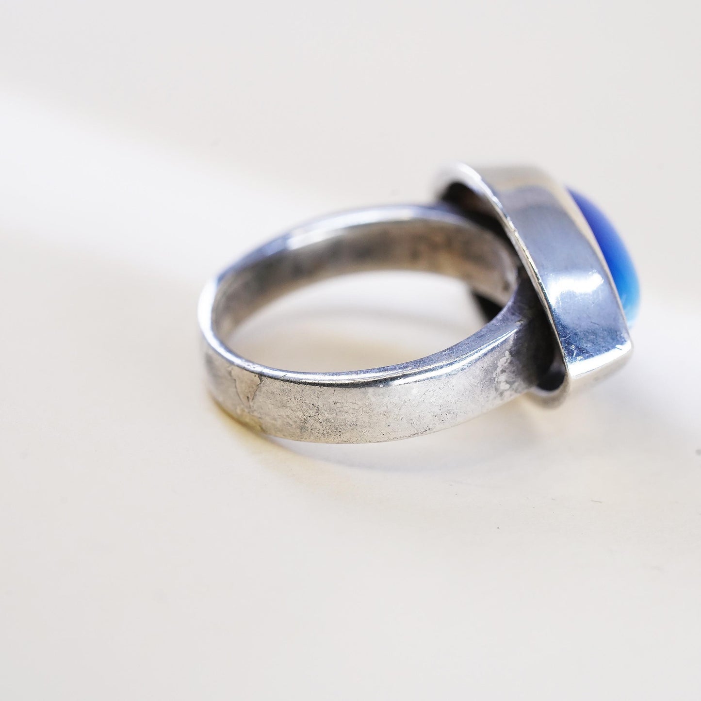 Size 5, vintage Sterling silver ring, 925 band with marquise cut blue tiger eye