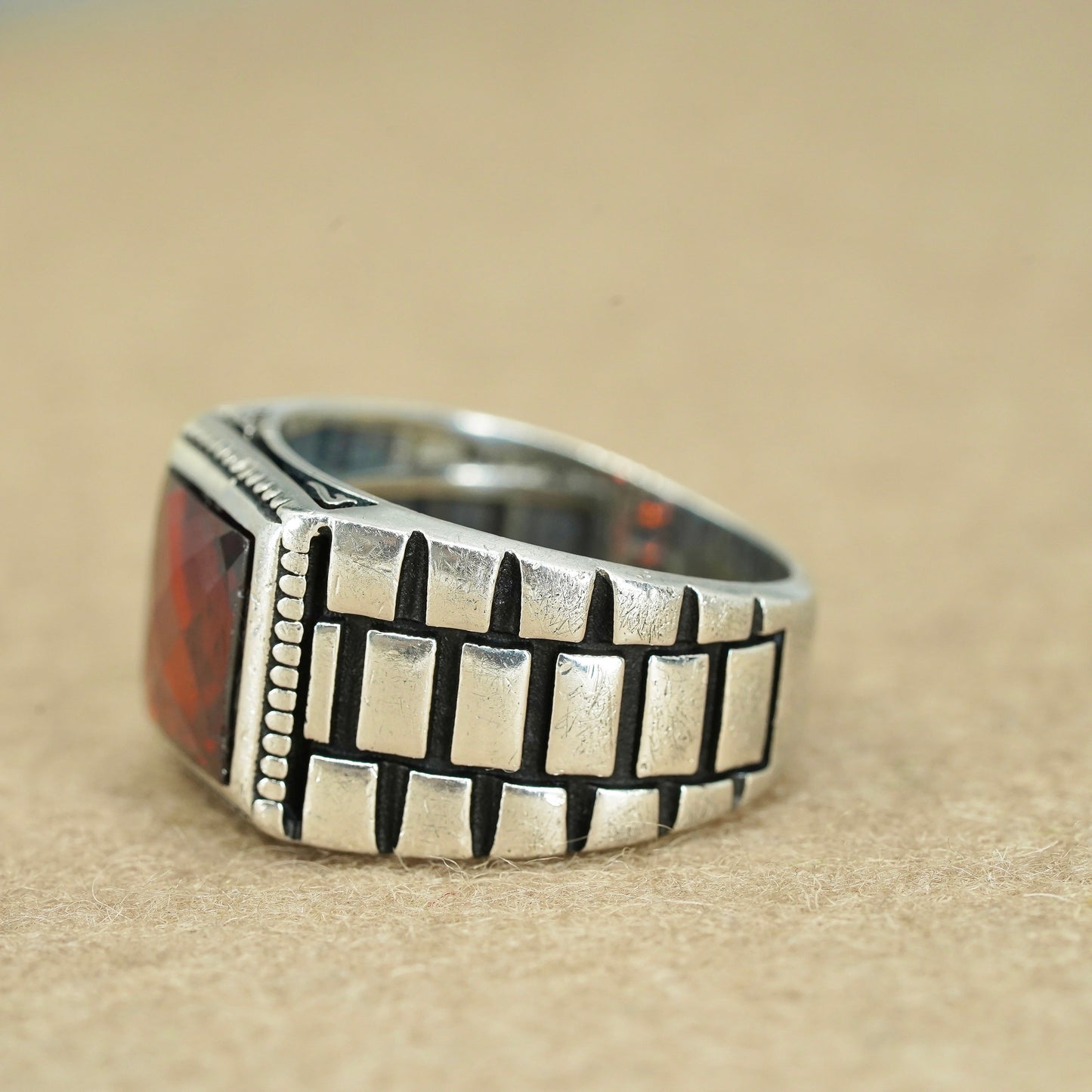 Size 10.5, vintage Sterling 925 silver handmade men’s ring with ruby