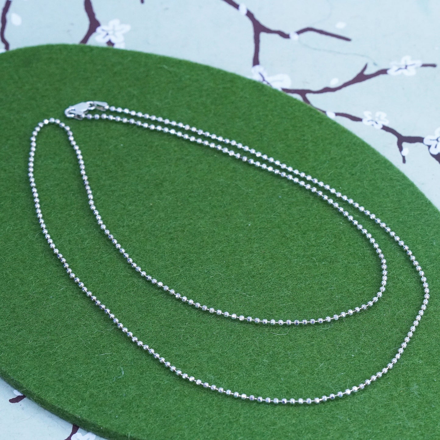 30", 1mm, Vintage sterling silver Italy 925 silver bead chain, necklace