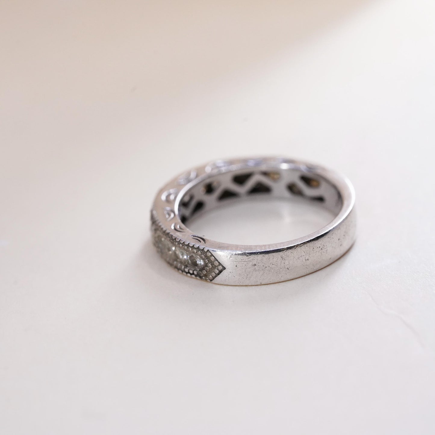 Size 5, Vintage Stauer Sterling Silver 925 Anniversary Band Ring with cz