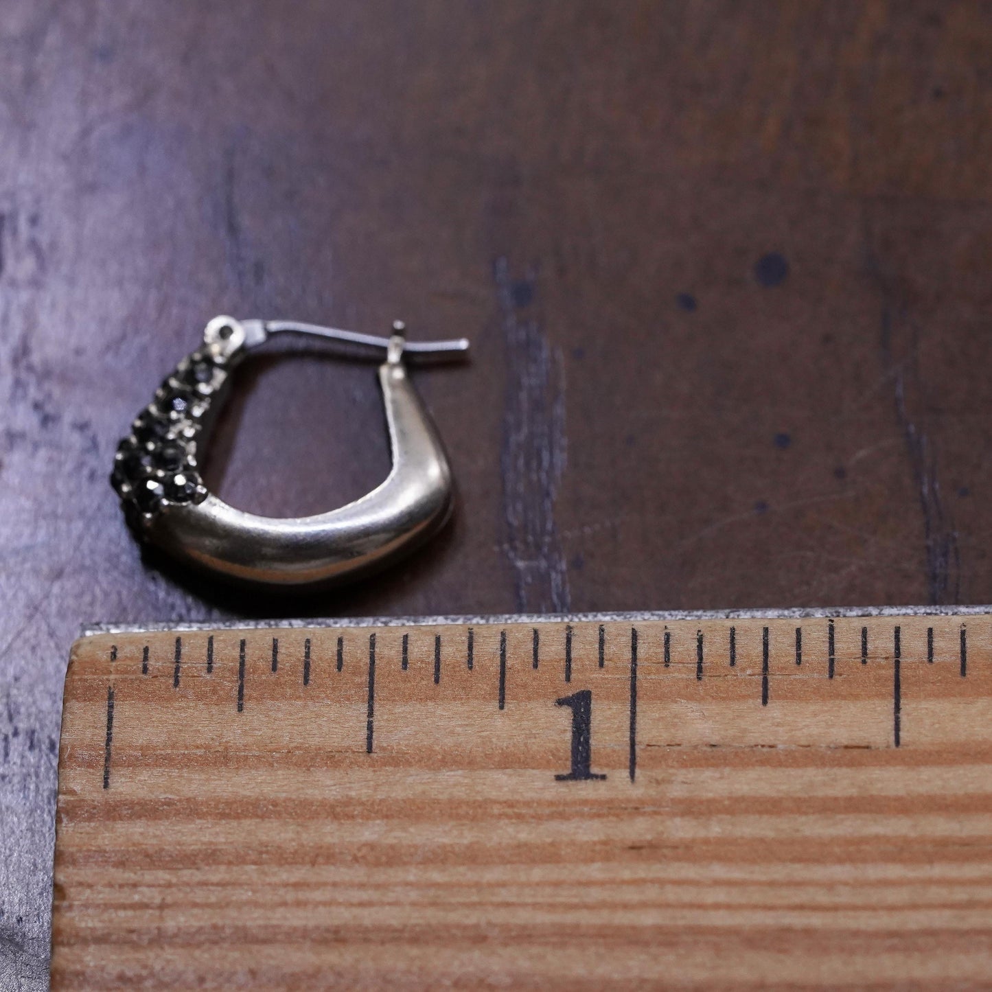 0.5", Vintage sterling silver loop single earring, fashion minimalist hoop onyx