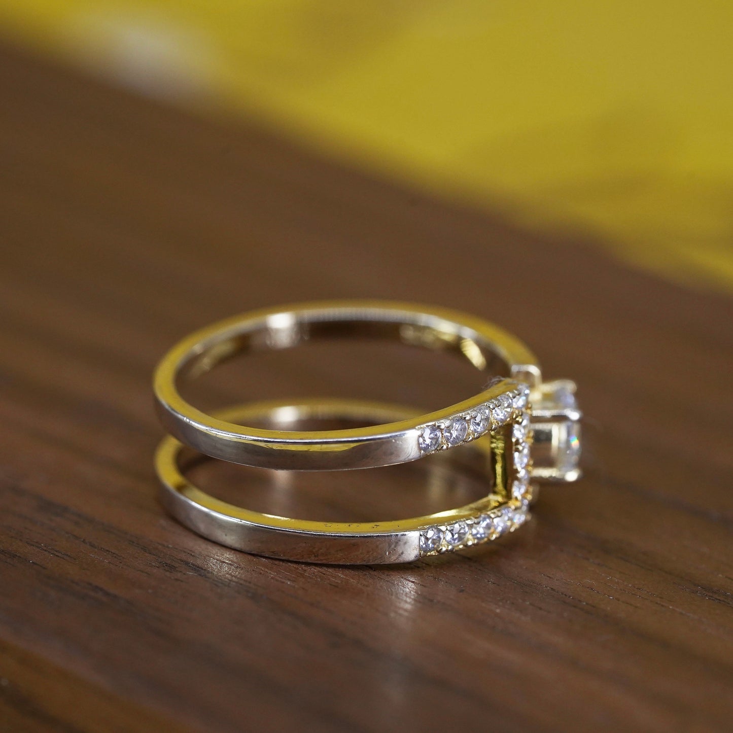 vintage vermeil gold over Sterling silver ring, 925 band with cluster cz