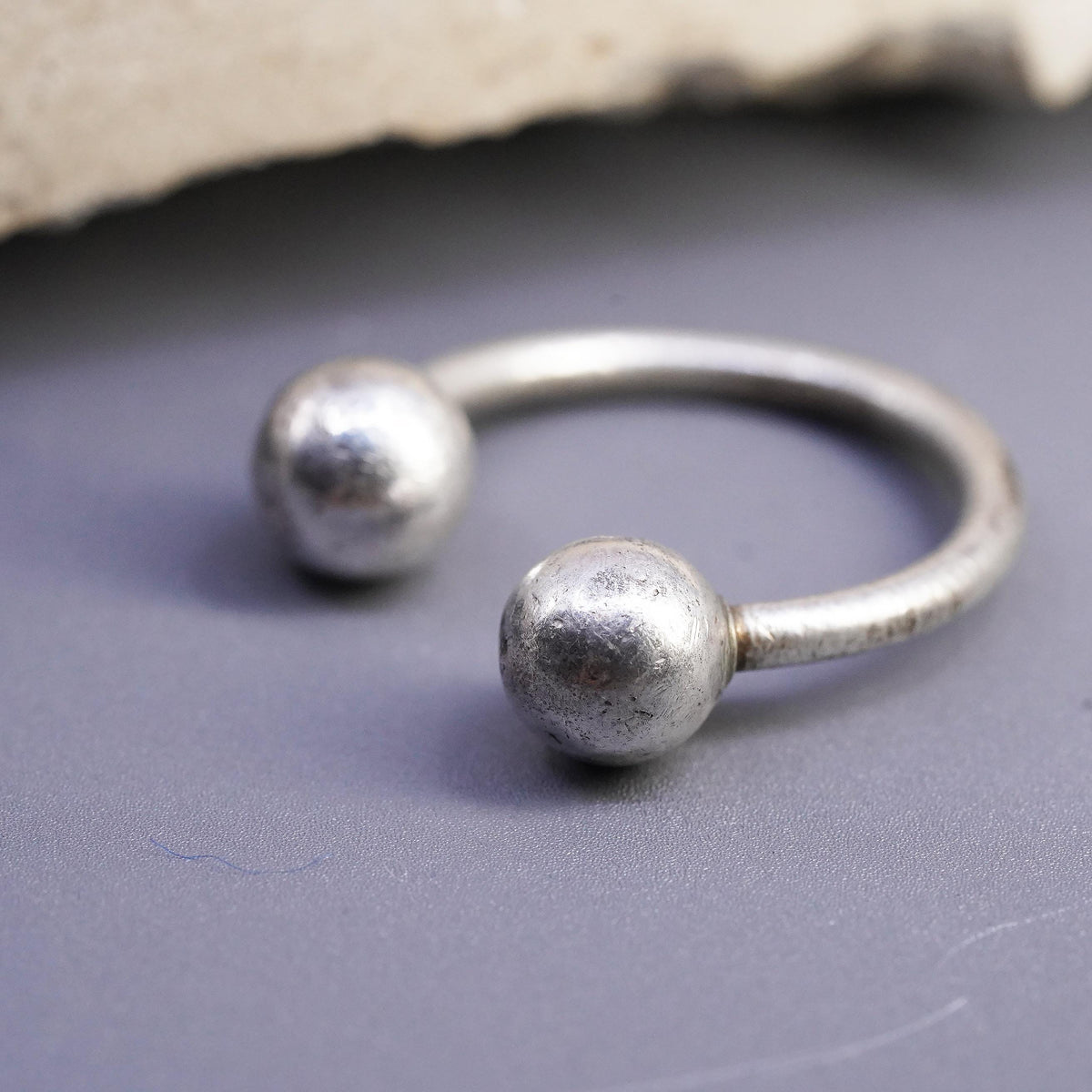 VTG Sterling Silver Open Cuff Bracelet Double Ball Bangle Minimalist Jewelry