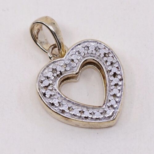 VTG vermeil Gold over Sterling silver pendant, 925 heart pendant with diamond