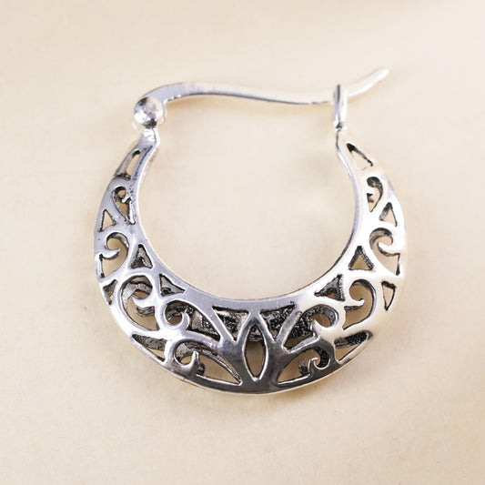 0.75”, Vintage sterling silver loop single earring, filigree primitive hoop