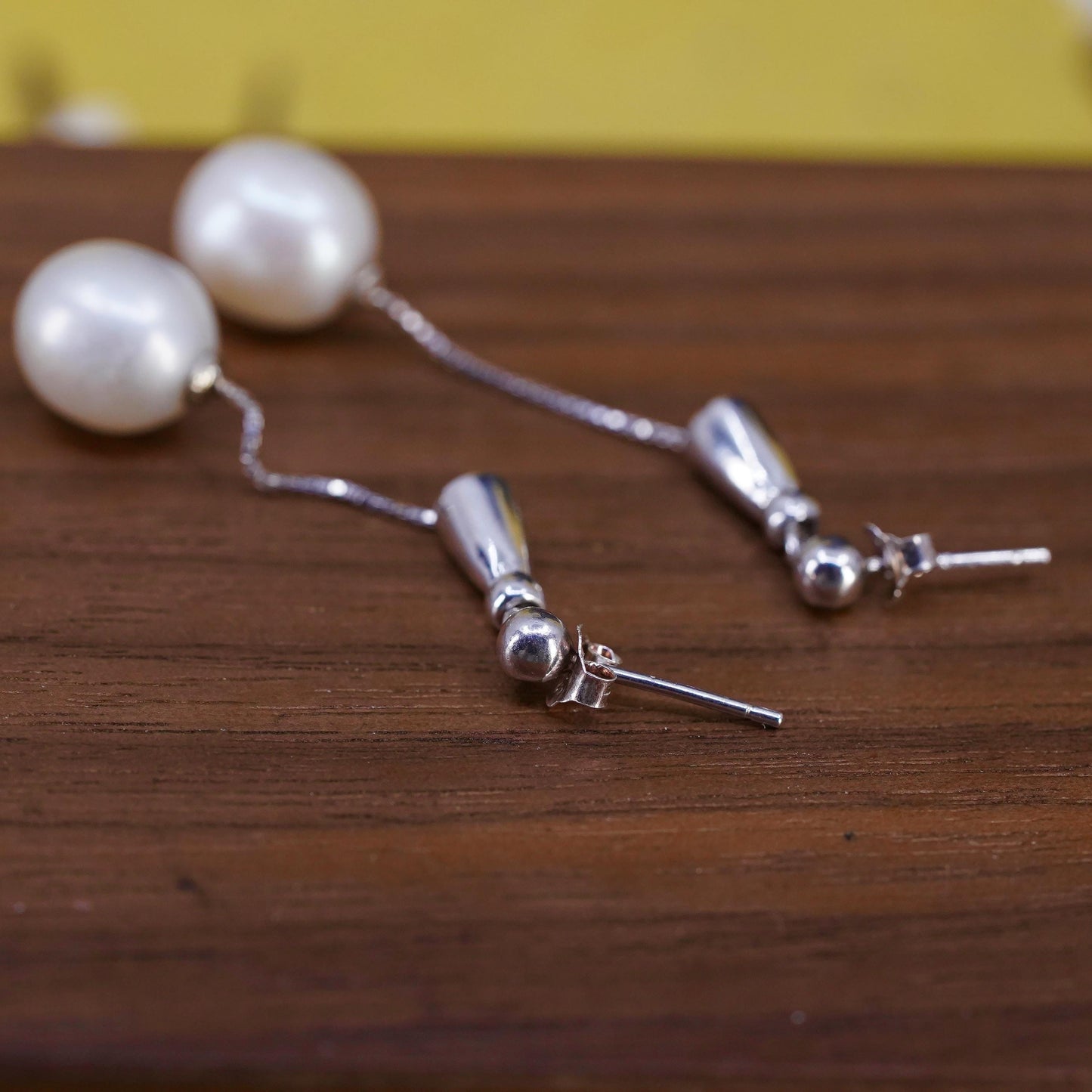 Vintage Sterling 925 silver handmade earrings with pearl drops