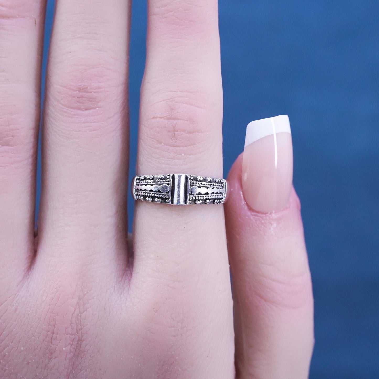 Size 6.5, vintage Sterling silver handmade ring, 925 textured band